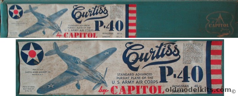Capitol Curtiss P-40 Warhawk - 40 inch Wingspan for R/C Conversion for Free Flight, D-5 plastic model kit